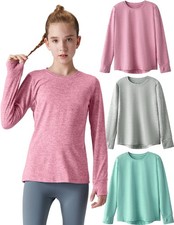 3 Pack Girls Youth Long Sleeve Athletic Shirts Kids Teens Performance Tee wit...