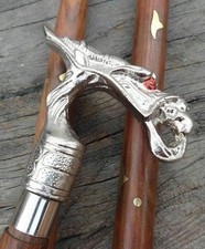 Vintage Brass Silver Dragon Head Handle Wooden Walking Stick Cane Handmade Gift