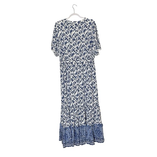 NEW R. Vivimos Blue Floral Cotton Blend Tiered Maxi Dress Cottagecore XL - Picture 6 of 12