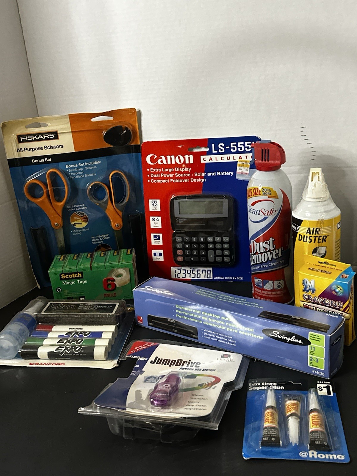 Office supplies junk drawer lot.