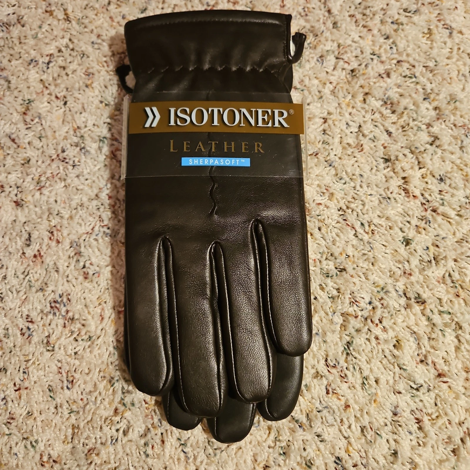 Isotoner Leather Sherpasoft Gloves, Mens