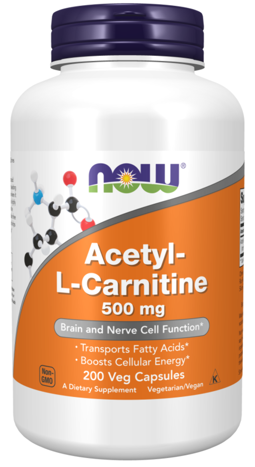 NOW Acetyl-L-Carnitine 500mg - ALCAR Amino Acid 50-200 Veg Capsules