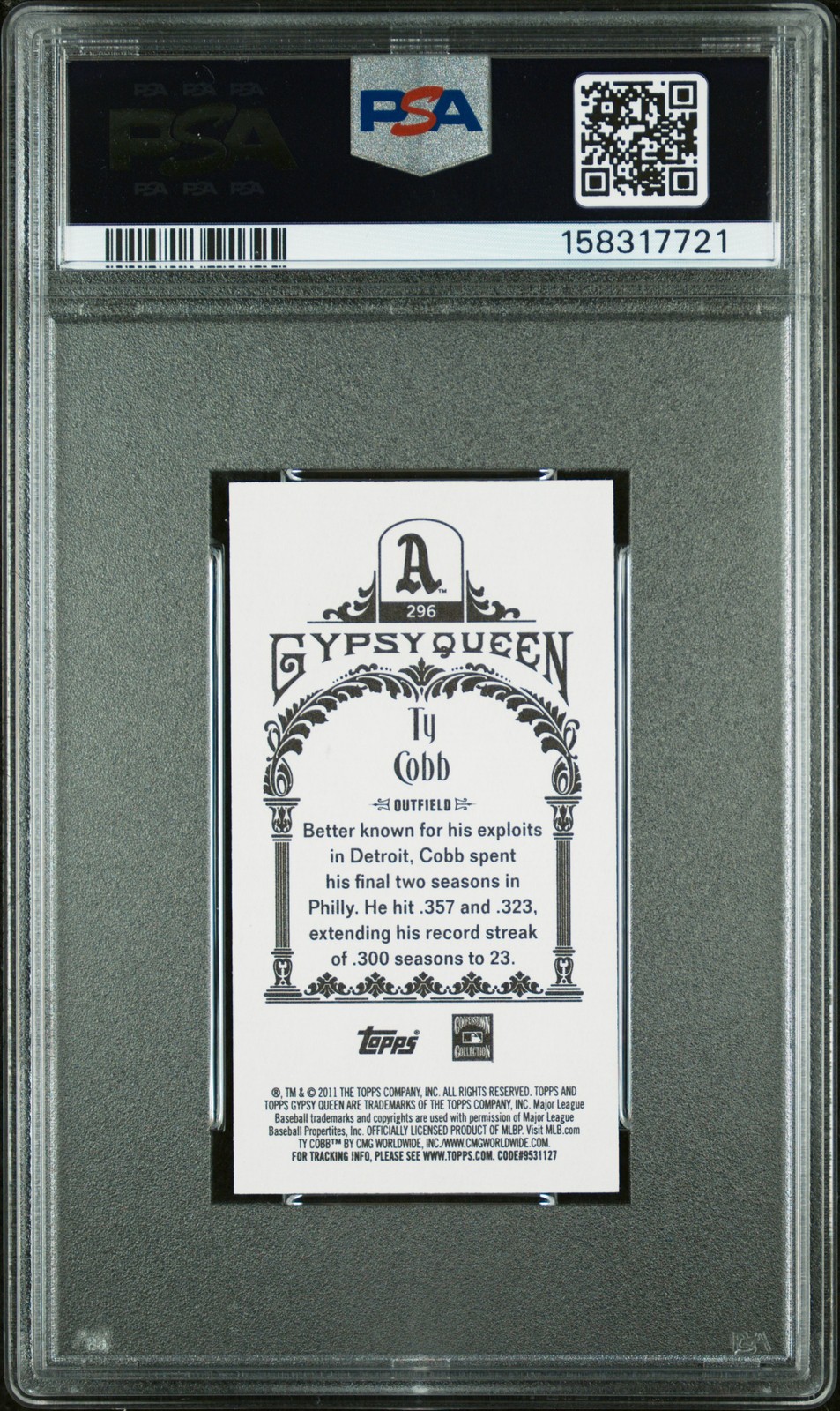 2011 Topps Gypsy Queen #296 Ty Cobb Mini PSA 10 view 2