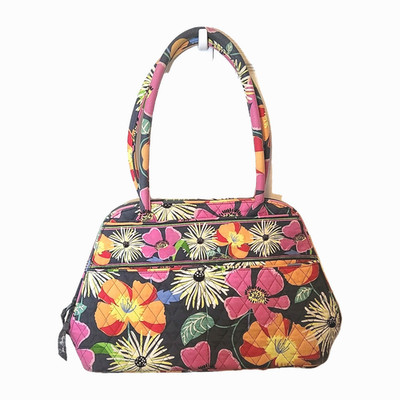Vera Bradley Jazzy Blooms Bowler Handbag Flowers Double Handle Large