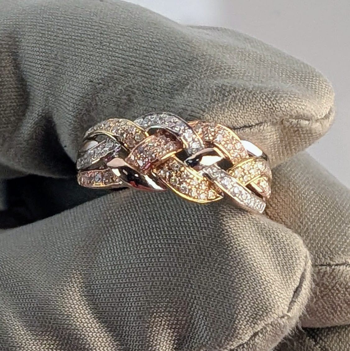 14K Tri-Tone Gold Diamond Pave Weave Ladies Ring 7.5 | eBay