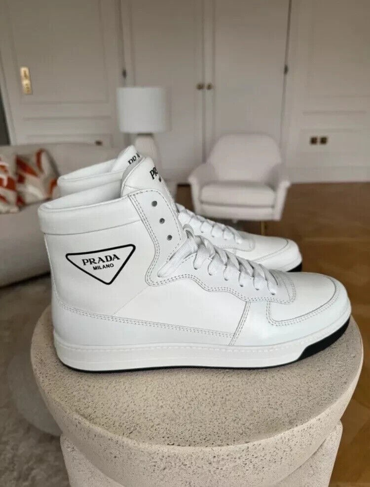 100% Authentic Prada Vitello High Top Leather Trainers White  display picture 1