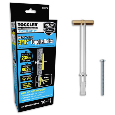 TOGGLER SNAPTOGGLE Heavy-Duty Drywall Toggle Bolt   3/16''-24 UNC Zinc-Plated Anc