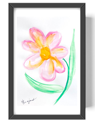 Guajardo Art: Pink Daisy 9X6 Original Paper Signed Art Whimsical Home Decor