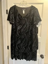 S L Fashions Black Velvet Party Dress Sparkle Tiered Womens 24 Petite Cocktail