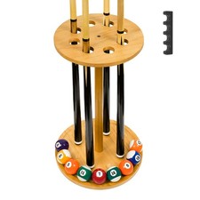 Pool Stick Holder Floor Stand Round Billiard Rack Holds 8 Cues Wooden