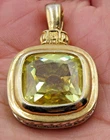 VTG GREEN GLASS silver gold tone metal PENDANT FOR NECKLACE costume jewelry