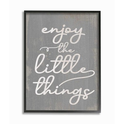 Enjoy The Little Things Phrase with Distressed Grey Detail Wall Art, 16 x 20