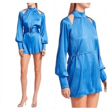 Women's Alexis Blue Mock Neck Cutout Long Sleeve Romper Size S