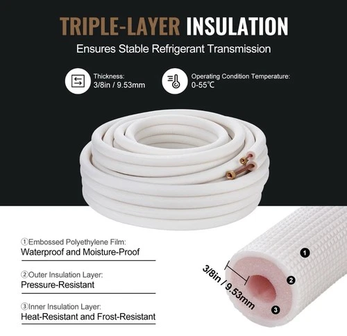 50ft 1/4"x3/8" x50 Feet Mini Split Line Set Insulated Copper Tubing AC Ductless