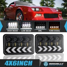 For Chevrolet Camaro 1983-1992 4x6 Led Headlights Hilo Drl Arrow Turn Signal