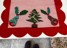 Mid-Century VTG Handmade Table Runner- Felt-sequins-Christmas trees- holly bells