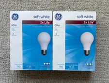 Set of 8 (2 packs of 4) GE (Old Style) Soft White 60w 2x Life Light Bulbs