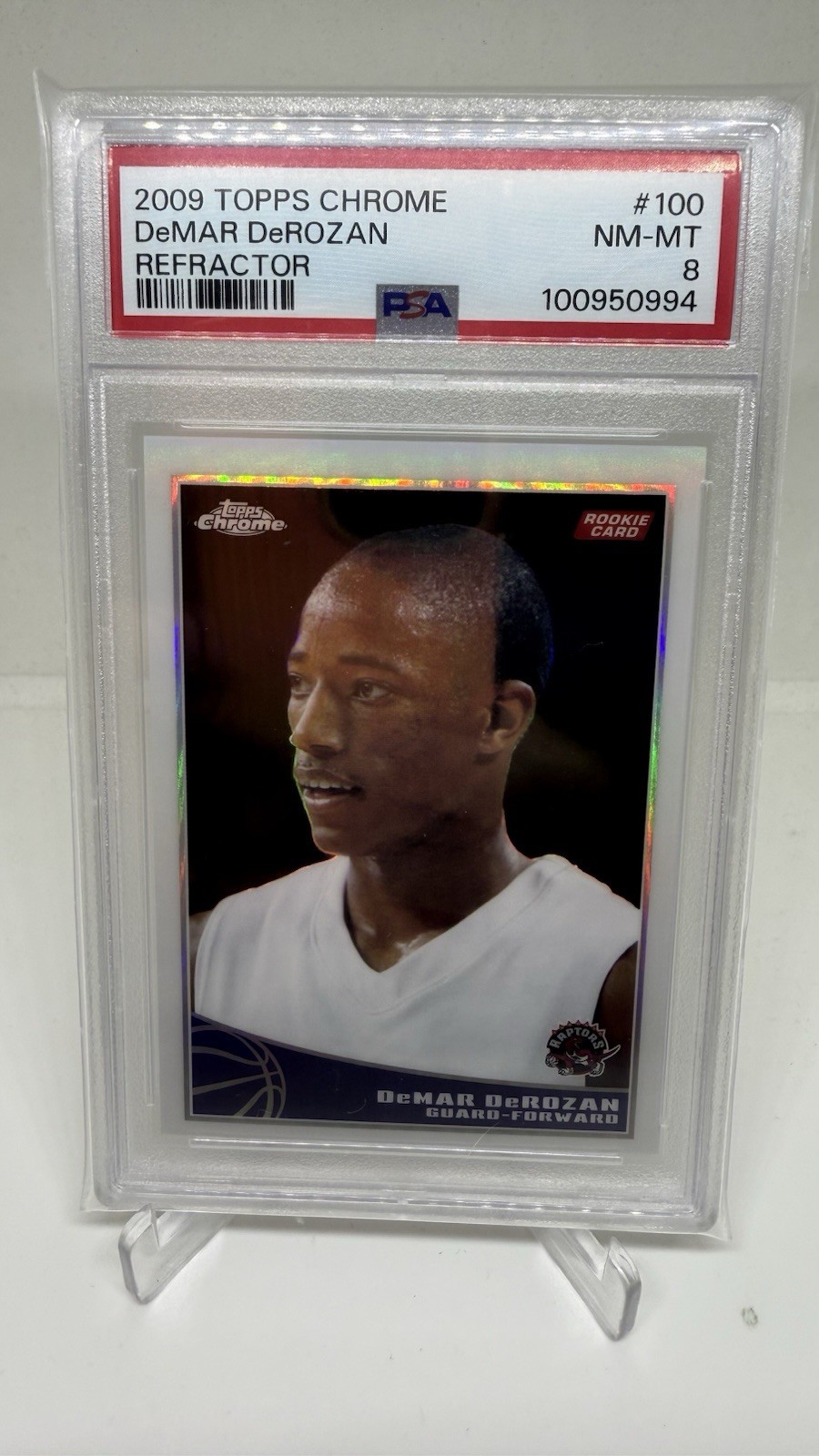 2009 Topps Chrome Refractor #100 DeMar DeRozan Raptors RC Rookie /500 PSA 8