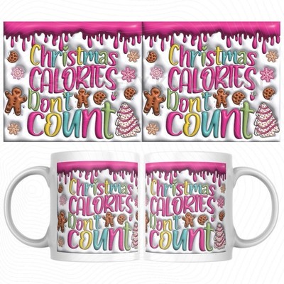 11 Unzen Becher 3D Puffy Design Weihnachten Kalorien zählen nicht rosa Lebkuchen Geschenke