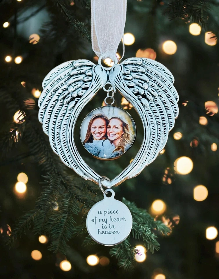 HELLO*LONDON Angel wings Memorial Christmas Tree Decoration Personalised Photo Bauble Gift,.