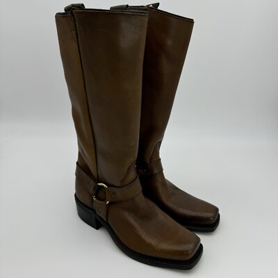 VTG 70S ACME DINGO 13'' HARNESS COWBOY BOOTS SQUARE TOE USA MADE 6.5 D BROWN