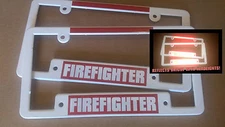 lot of 2 WIDE BOTTOM REFLECTIVE FIREFIGHTER fire fighter red License Plate Frame