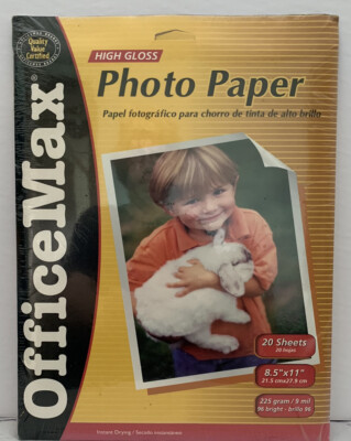 NEW OfficeMax High Gloss Photo Paper 20 sheets 8.5 x 11 Inkjet Printers 225 gsm