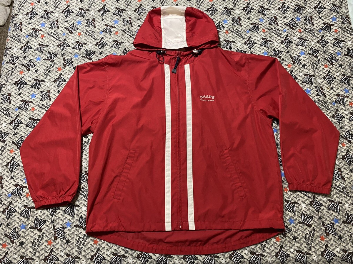 90s チャップスラルフローレン ナイロンジャケット　赤　メンズL〜XL Chaps Ralph Lauren Men's Red Hooded Windbreaker Jacket Large