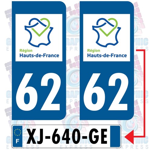 62 Paso Desde Calais / 2 Pegatinas Superior de Francia Matrícula Departamento