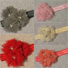 Jeweled Tulle Triple Flower Satin Stretch Headband