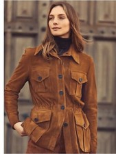 Womens Brown Suede Leather Motorcycle Casual Trucker Western Style Suede Coat