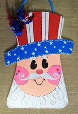 AMERICANA Welcome UNCLE SAM SIGN 4th of July Deck Porch Wall Door Hanger Plaque