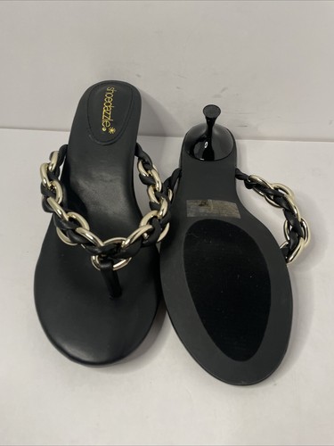 Sandalias Shoedazzle Mariana Cadena Tacón Gatito Negro/Dorado Talla 7.5 - Imagen 4 de 5