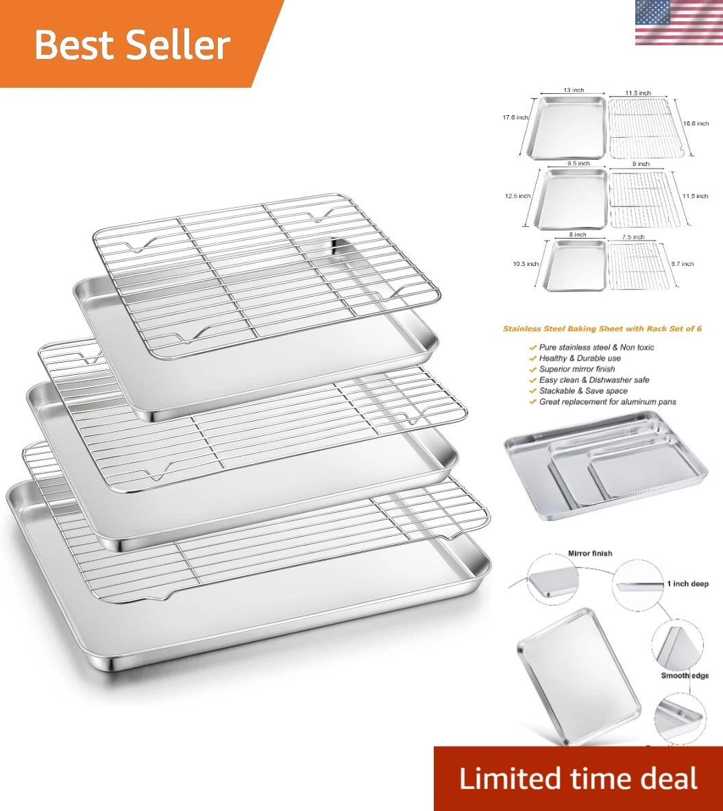 Versatile 6-Piece Baking Sheet and Cooling Rack Set - Durable & Dishwasher Safe
Opens in a new windo