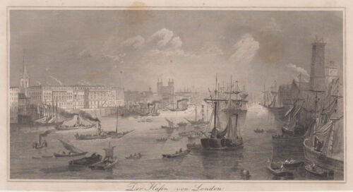 England London Port Original Steel Engraving Book the World 1845 - Bild 1 von 1
