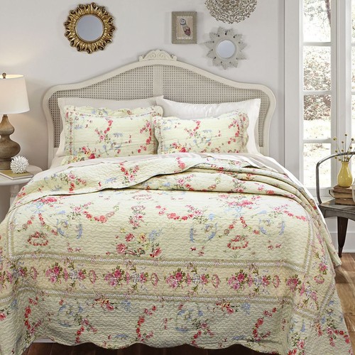 BEAUTIFUL ANTIQUE VINTAGE RED PINK ROSE COTTON IVORY FLORAL SOFT QUILT SET KING - 第 1/4 張圖片