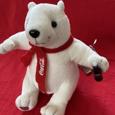 Vtg 90  s Coca Cola Plush Polar Bear w Bottle And Red Scarf Stuffed