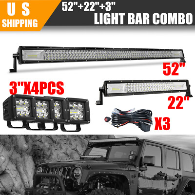 52INCH 300W LED Light Bar Combo+22'' 120W+3'' 18W For Jeep Wrangler JK YJ CJ LJ TJ