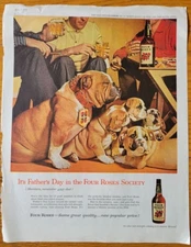 1959 Four Roses Whiskey Magazine Advertisement Print-Family of English Bulldogs