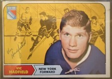 1968-69 Topps Hockey #74 Vic Hadfield CARD Signed Autograph - JSA Certification