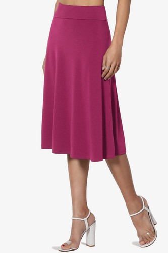 TheMogan S~3X Foldover Stretch A-Line Flared Knee Length Skirt Comfy Stylish - Picture 143 of 164