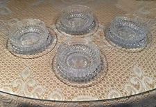 Vintage Set of 4 Glass Bowls and Salad Plates, Diamond Point, Berry, Nut Dish