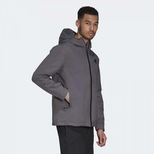 Adidas Basic 3 Stripes Rain Ready Jacket BLK FI0574/GRY GE5867 - Picture 6 of 20
