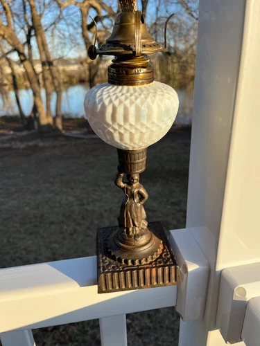 Lady lamp with milk glass font