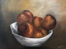 Still-life Oil Painting on Canvas – Peaches in White Vase