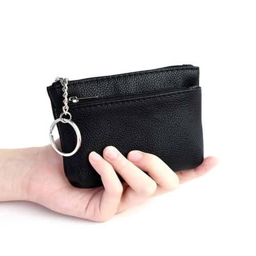 Women's Zipper Coin Purse Change Wallet PU Leather Card Holder Keychain Simple - Picture 17 of 33