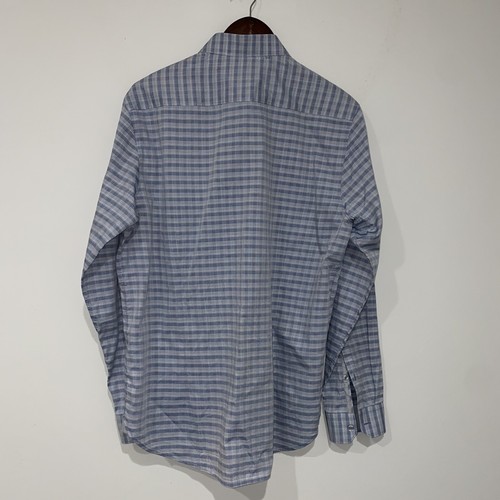 7 DIAMANTEN Herren Large Blau Weiß Dünn Karo Langarm Knopf Up Shirt JJ7 - Bild 2 von 4
