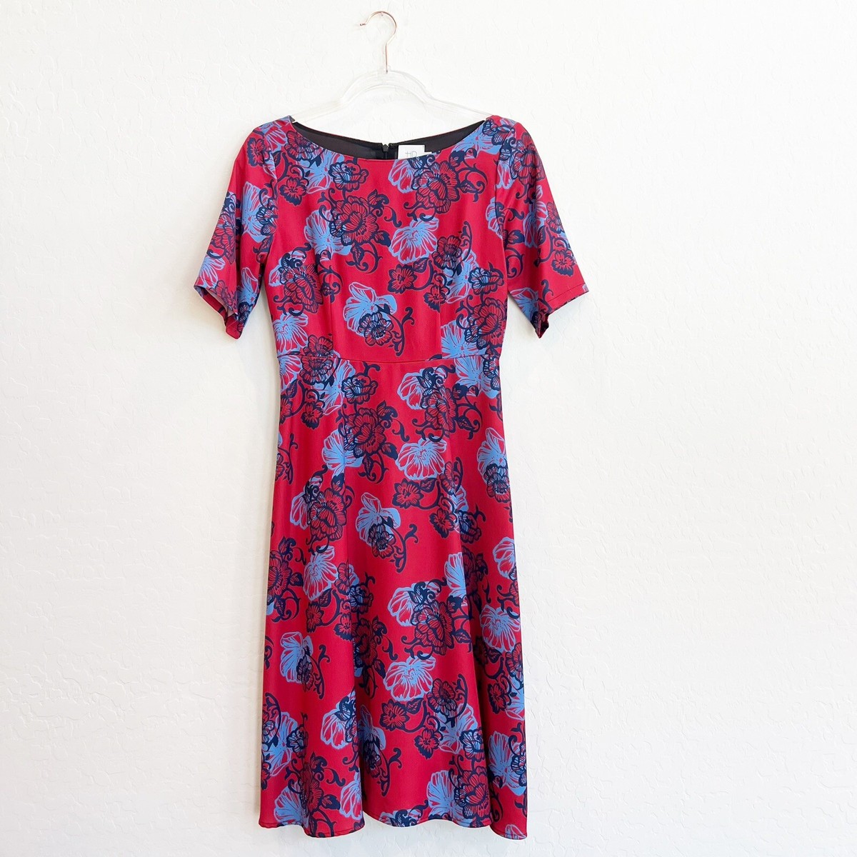 Anthropologie HD in Paris Women's Theodora Floral Midi Dress Red Blue 2 |  eBay