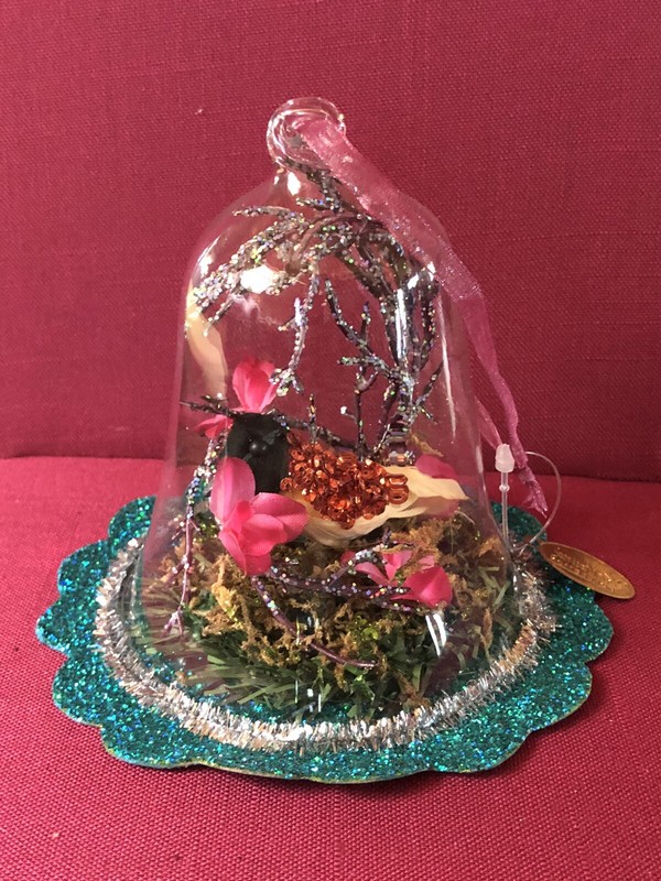 Katherine Collection Bird in Glass Dome Cabinets Curiosities Christmas Ornament