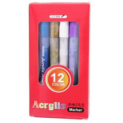 Schachtel mit 12 verschiedenen Farben Acryl Marker Stiften - Paint Künstler Kunst Färbung